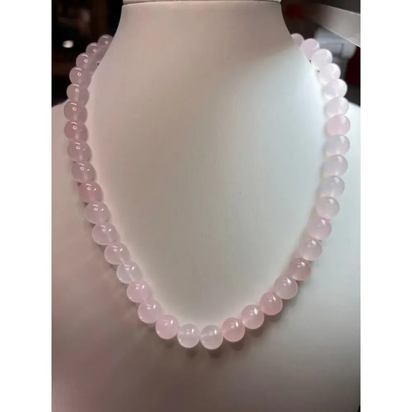 Rose quartz beaded necklace with sterling silver clasp - Picture 1 of 11